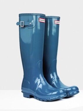 Hunter Tall Gloss Rain Boots | Size 7 | Dusty Petrol